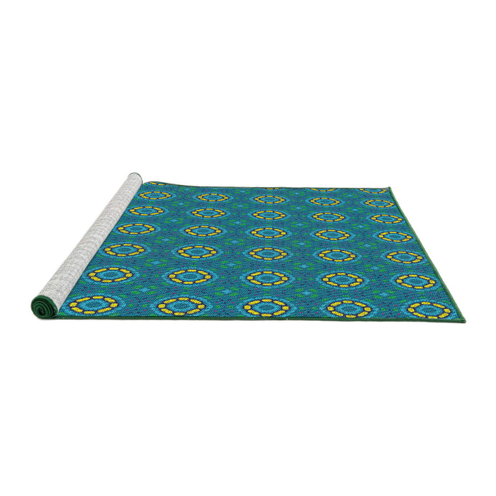 Serging Thickness of Machine Washable Transitional Teal Green Rug, wshpat2433