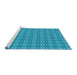 Serging Thickness of Machine Washable Transitional Bright Turquoise Blue Rug, wshpat2466