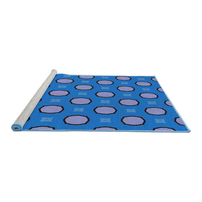 Serging Thickness of Machine Washable Transitional Blue Rug, wshpat2485