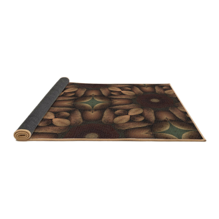 Thickness of Patterned Black Brown Novelty Rug, pat2516