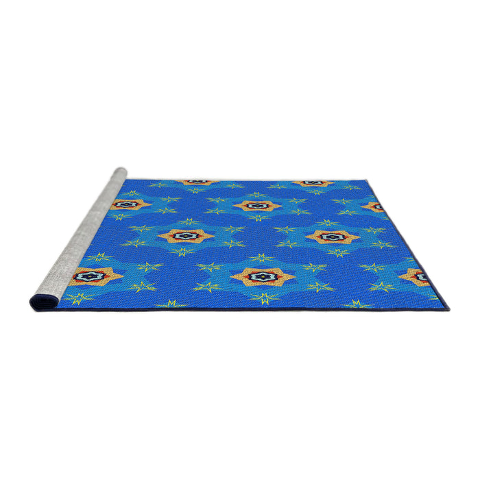 Serging Thickness of Machine Washable Transitional Blue Orchid Blue Rug, wshpat2521