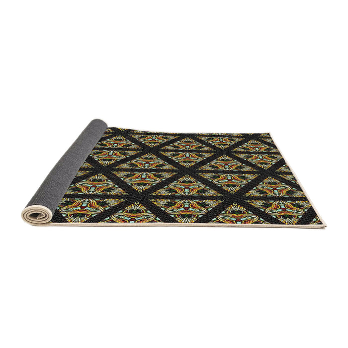 Thickness of Patterned Black Brown Novelty Rug, pat2527