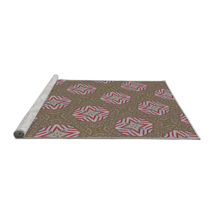 Serging Thickness of Machine Washable Transitional Dark Sienna Brown Rug, wshpat2531