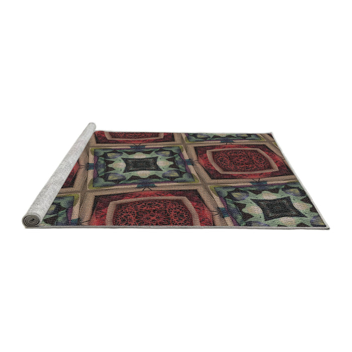 Serging Thickness of Machine Washable Transitional Night Red Rug, wshpat2534