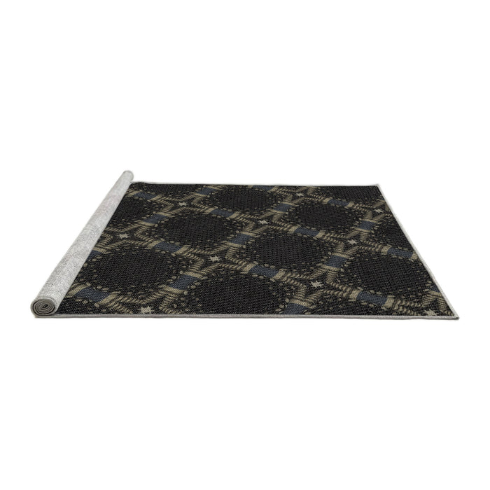 Serging Thickness of Machine Washable Transitional Carbon Gray Rug, wshpat2538
