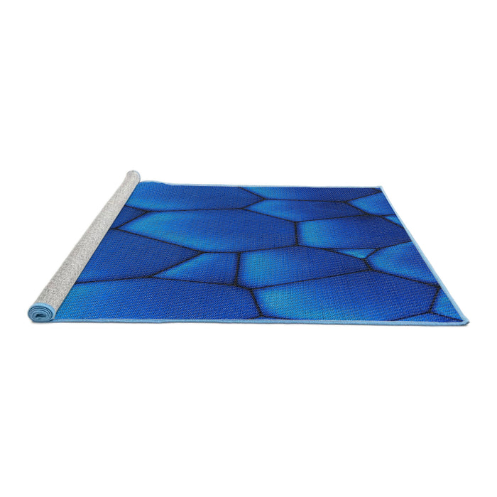 Serging Thickness of Machine Washable Transitional Blueberry Blue Rug, wshpat255