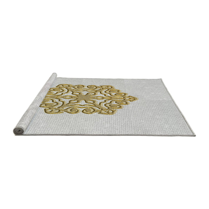 Serging Thickness of Machine Washable Transitional Pearl White Beige Rug, wshpat2552
