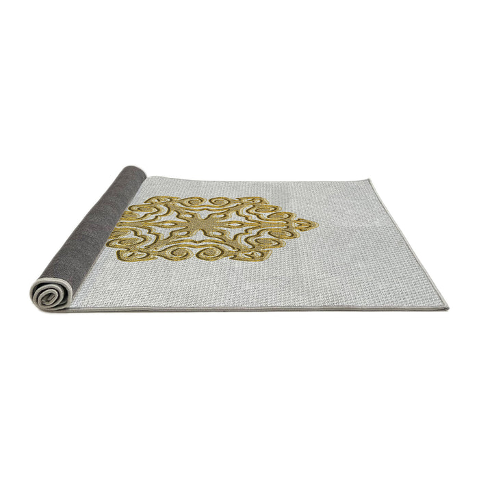 Thickness of Patterned Pearl White Beige Novelty Rug, pat2552