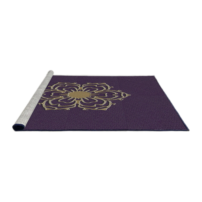 Serging Thickness of Machine Washable Transitional French Lilac Purple Rug, wshpat2553