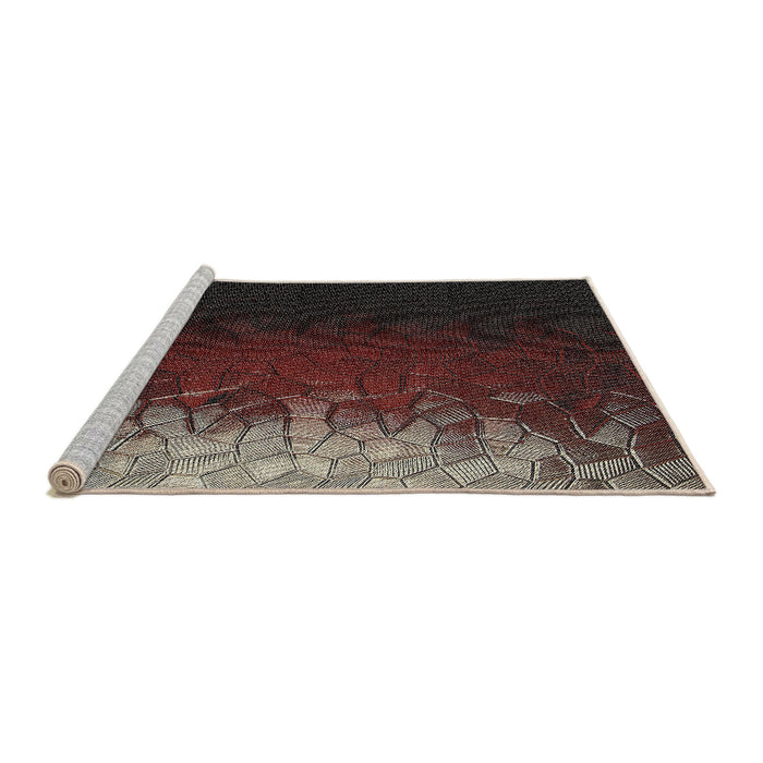 Serging Thickness of Machine Washable Transitional Black Brown Rug, wshpat2554