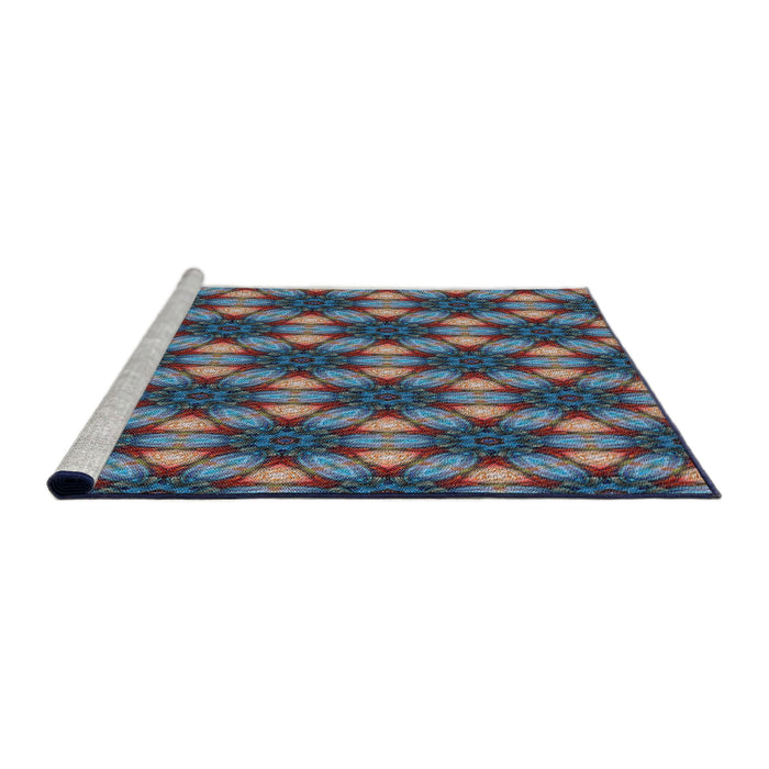 Serging Thickness of Machine Washable Transitional Koi Blue Rug, wshpat2557