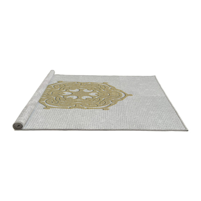 Serging Thickness of Machine Washable Transitional Pearl White Beige Rug, wshpat2558