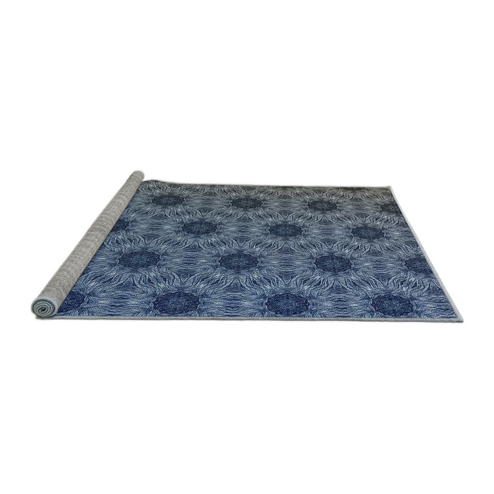 Serging Thickness of Machine Washable Transitional Lapis Blue Rug, wshpat2559