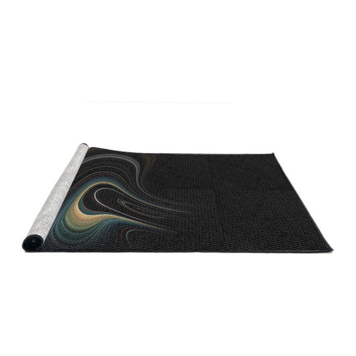 Serging Thickness of Machine Washable Transitional Black Rug, wshpat256