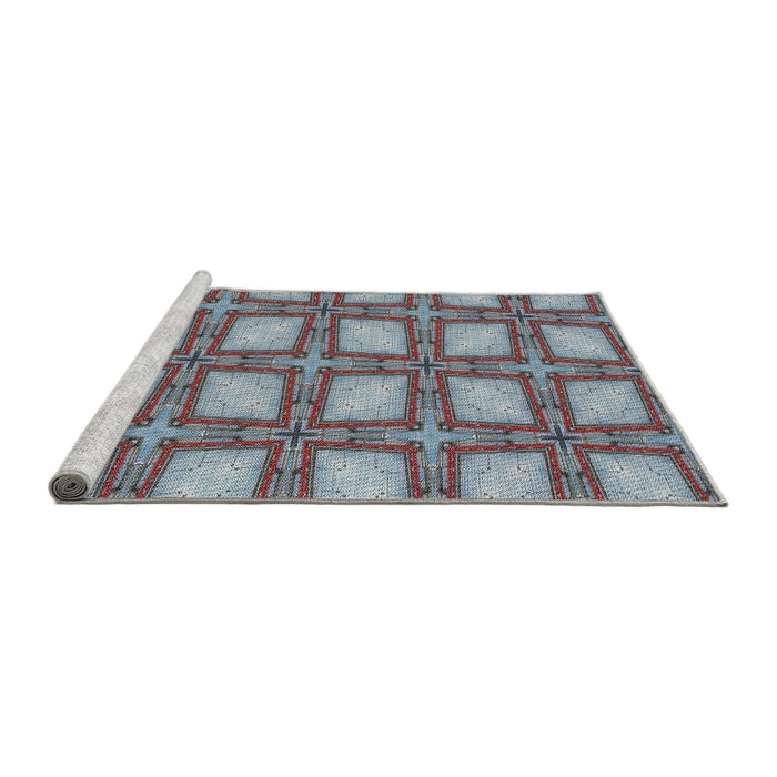 Serging Thickness of Machine Washable Transitional Light Steel Blue Rug, wshpat2563