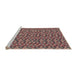 Serging Thickness of Machine Washable Transitional Brown Red Rug, wshpat2566