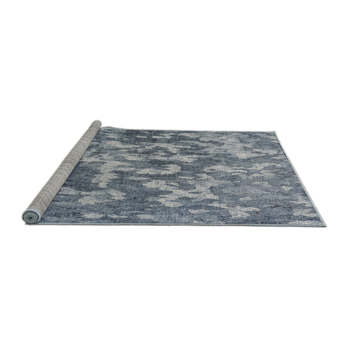 Serging Thickness of Machine Washable Transitional Light Steel Blue Rug, wshpat2594