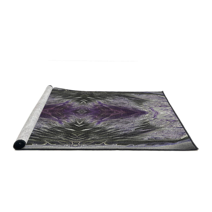 Serging Thickness of Machine Washable Transitional Dark Gray Rug, wshpat2606