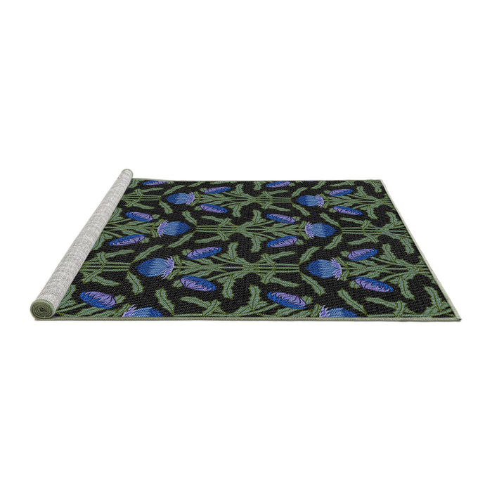 Serging Thickness of Machine Washable Transitional Grayish Turquoise Green Rug, wshpat2618