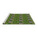 Serging Thickness of Machine Washable Transitional Dark Forest Green Rug, wshpat2636