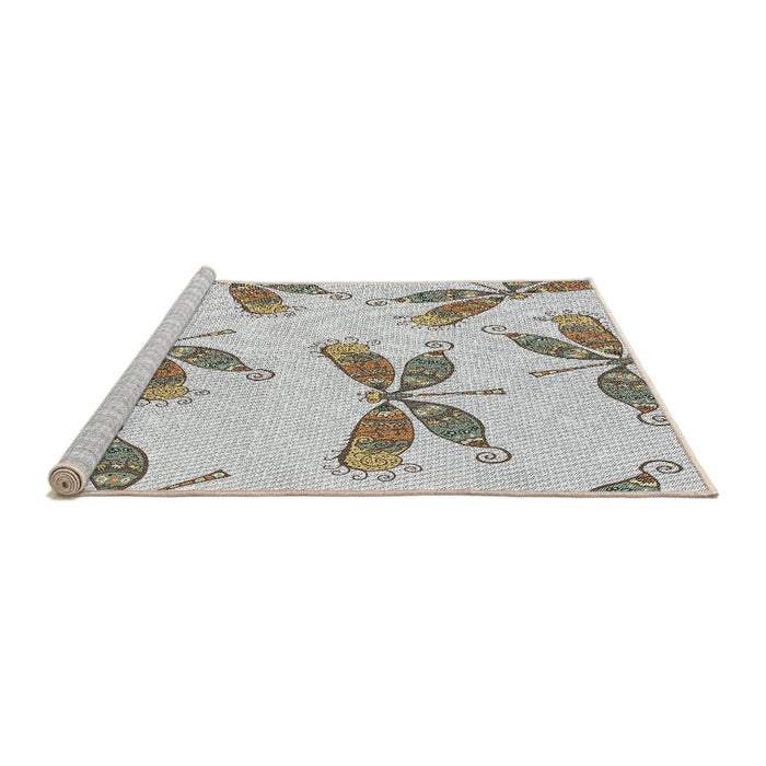 Serging Thickness of Machine Washable Transitional Khaki Green Rug, wshpat2639