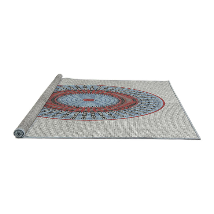 Serging Thickness of Machine Washable Transitional Water Blue Rug, wshpat2640