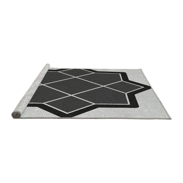 Serging Thickness of Machine Washable Transitional Charcoal Black Rug, wshpat2664