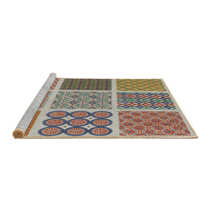 Serging Thickness of Machine Washable Transitional Chestnut Brown Rug, wshpat2685