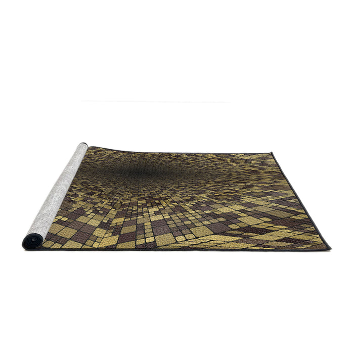 Serging Thickness of Machine Washable Transitional Brass Green Rug, wshpat2686