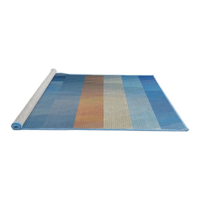 Serging Thickness of Machine Washable Transitional Denim Blue Rug, wshpat2711