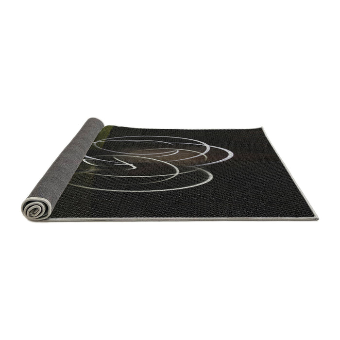 Thickness of Patterned Black Novelty Rug, pat2739
