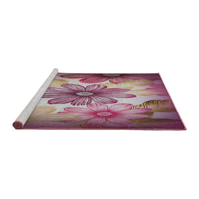 Serging Thickness of Machine Washable Transitional Pink Daisy Pink Rug, wshpat2755