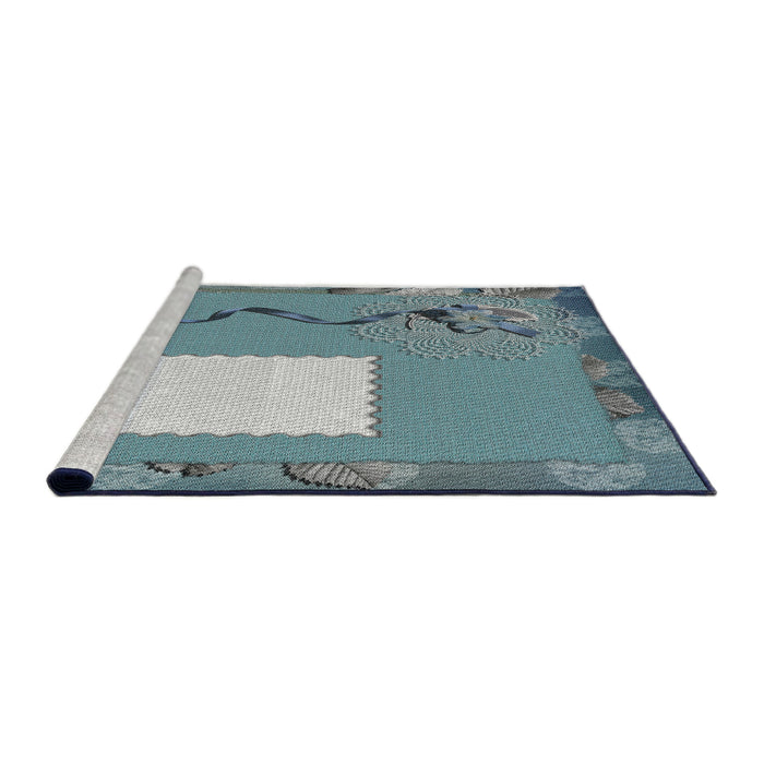 Serging Thickness of Machine Washable Transitional Blue Rug, wshpat2783