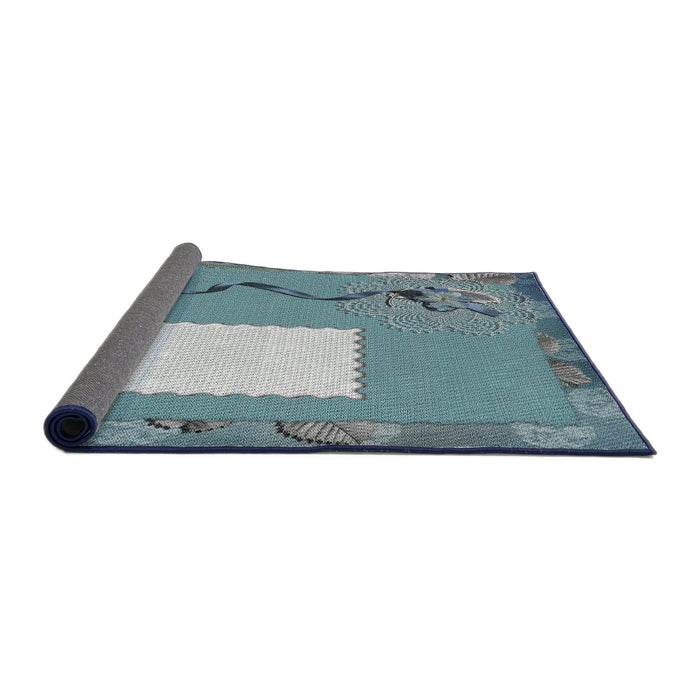 Thickness of Patterned Blue Novelty Rug, pat2783
