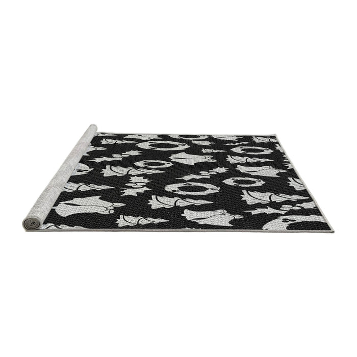 Serging Thickness of Machine Washable Transitional Dark Gray Rug, wshpat280