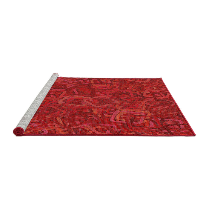 Serging Thickness of Machine Washable Transitional Fire Red Rug, wshpat2817