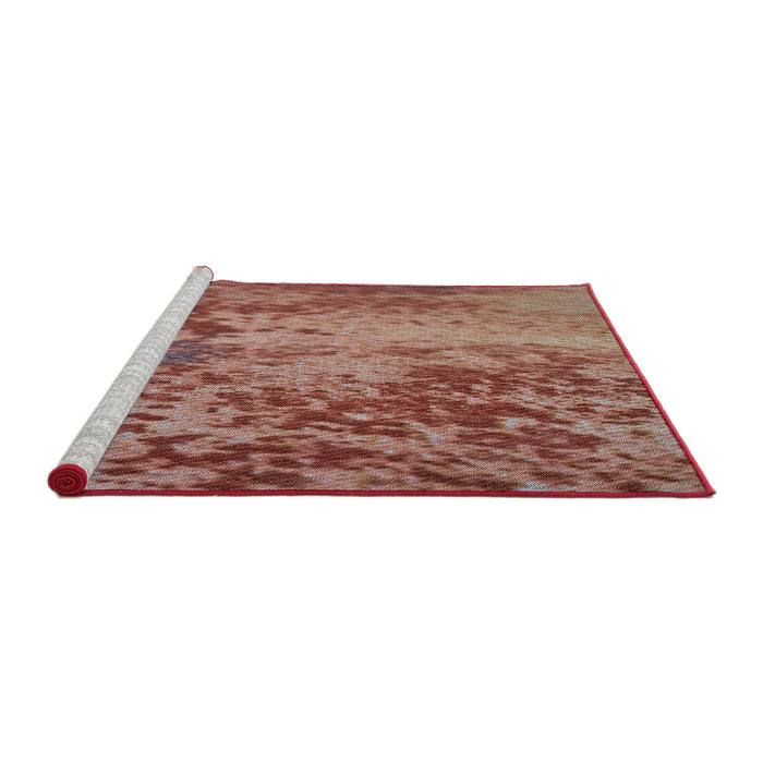 Serging Thickness of Machine Washable Transitional Fire Brick Red Rug, wshpat2819