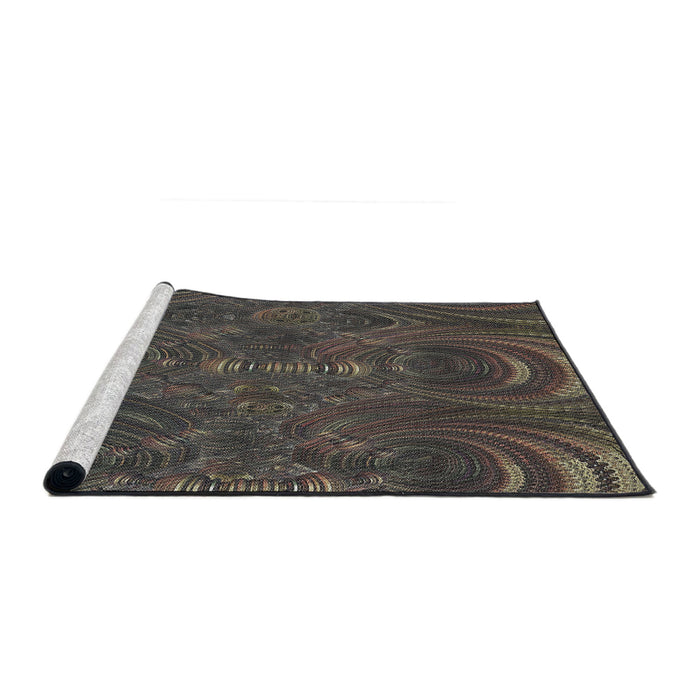 Serging Thickness of Machine Washable Transitional Army Brown Rug, wshpat2825