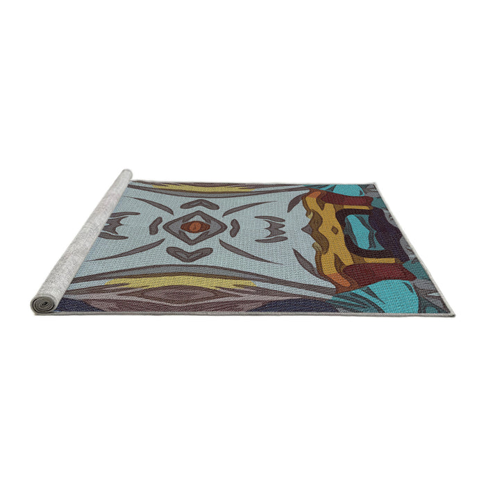 Serging Thickness of Machine Washable Transitional Dark Gray Rug, wshpat2829