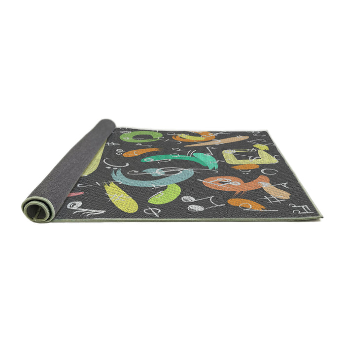 Thickness of Patterned Black Novelty Rug, pat2830