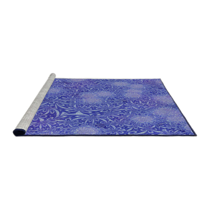 Serging Thickness of Machine Washable Transitional Sky Blue Rug, wshpat2831