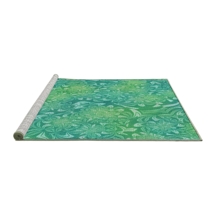 Serging Thickness of Machine Washable Transitional Turquoise Green Rug, wshpat2833