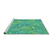 Serging Thickness of Machine Washable Transitional Turquoise Green Rug, wshpat2833