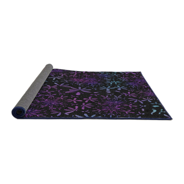 Thickness of Patterned Purple Navy Blue Novelty Rug, pat2834