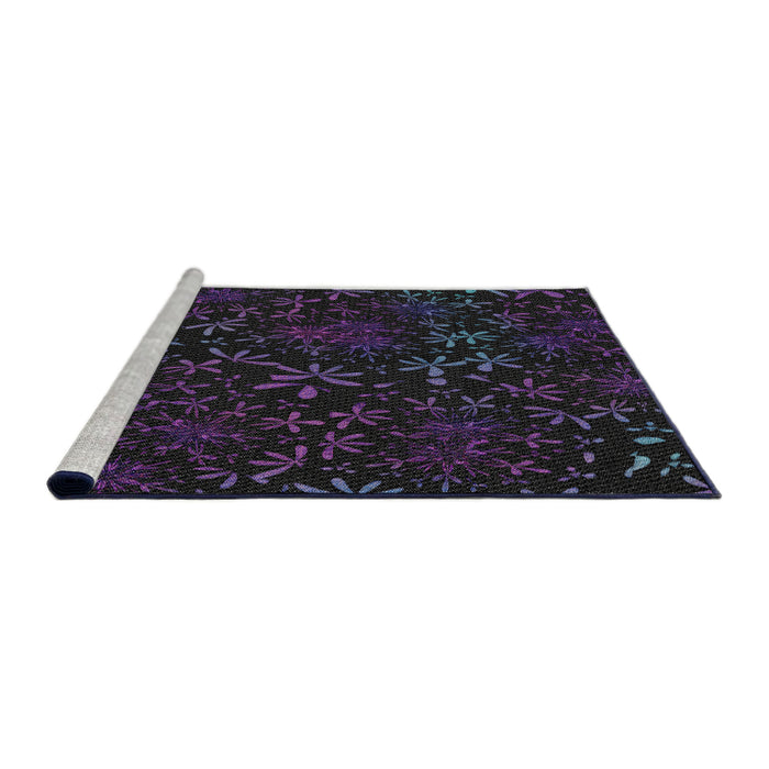 Serging Thickness of Machine Washable Transitional Purple Navy Blue Rug, wshpat2834