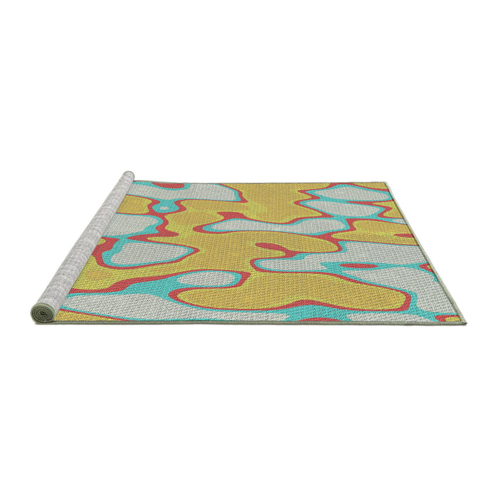 Serging Thickness of Machine Washable Transitional Green Rug, wshpat2835