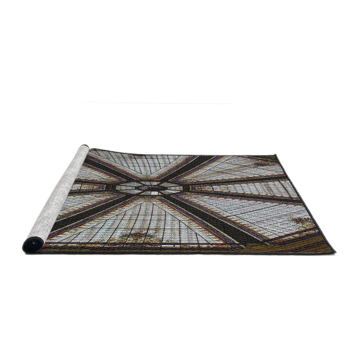 Serging Thickness of Machine Washable Transitional Burgundy Brown Rug, wshpat2841