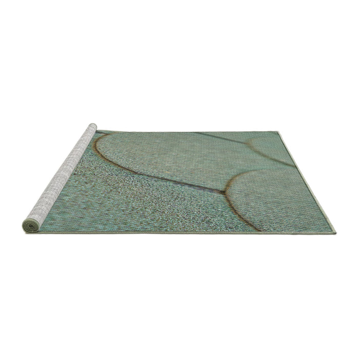 Serging Thickness of Machine Washable Transitional Green Rug, wshpat2842