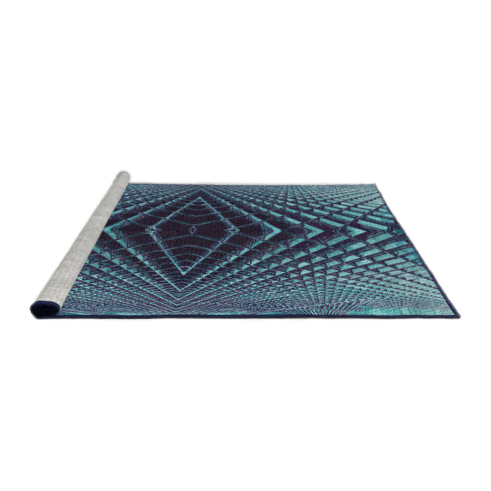 Serging Thickness of Machine Washable Transitional Dark Slate Blue Rug, wshpat2862