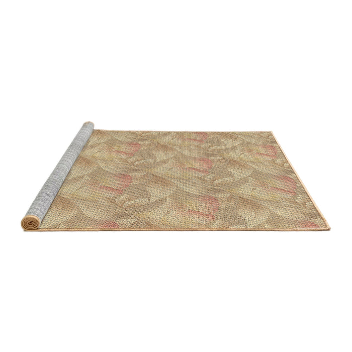 Serging Thickness of Machine Washable Transitional Brown Gold Rug, wshpat2864
